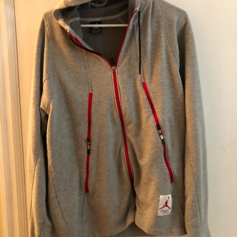 Mens Nike Flight Hoodie Sweatshirt Gray Red Zipper Front